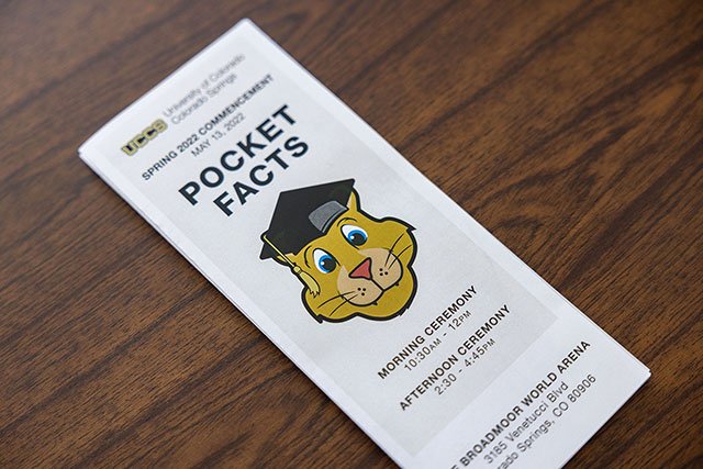 UCCS Commencement Pocket Facts for Volunteers Front