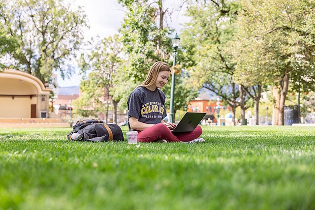 UCCS student studying downtown Colorado Springs