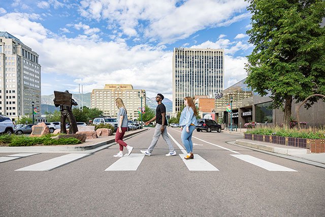 UCCS students walking downtown Colorado Springs