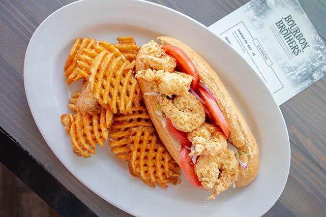 Bourbon Brothers shrimp po boy with waffle fries