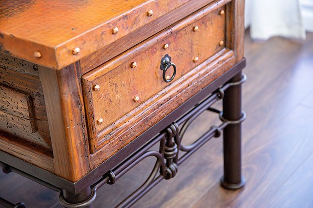 La Fuente Imports closeup of copper end table