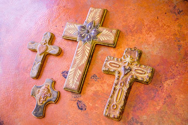 La Fuente Imports terra cotta crosses on copper
