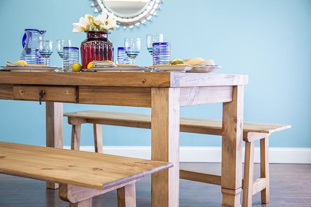 La Fuente Imports wood table and bench