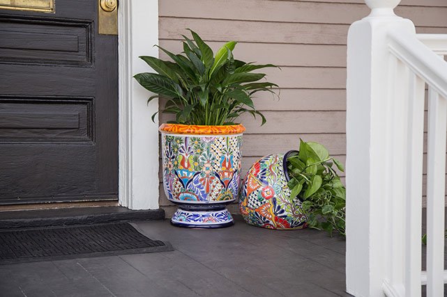 La Fuente Imports planters on porch