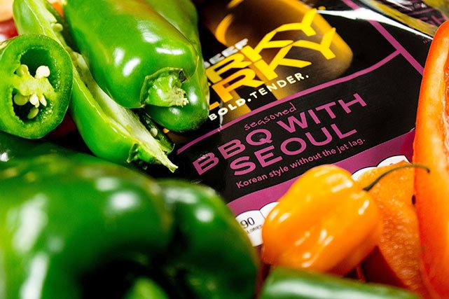 Perky Jerky surrounded by peppers