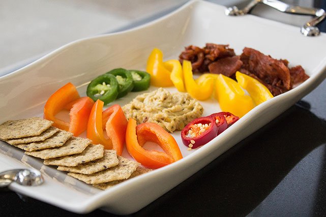 Perky Jerky on veggie hummus platter